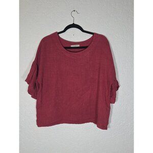 Viola Borghi 100% Linen Blouse Top 3/4 Bell Sleeves Italy Boho Pink Lagenlook L